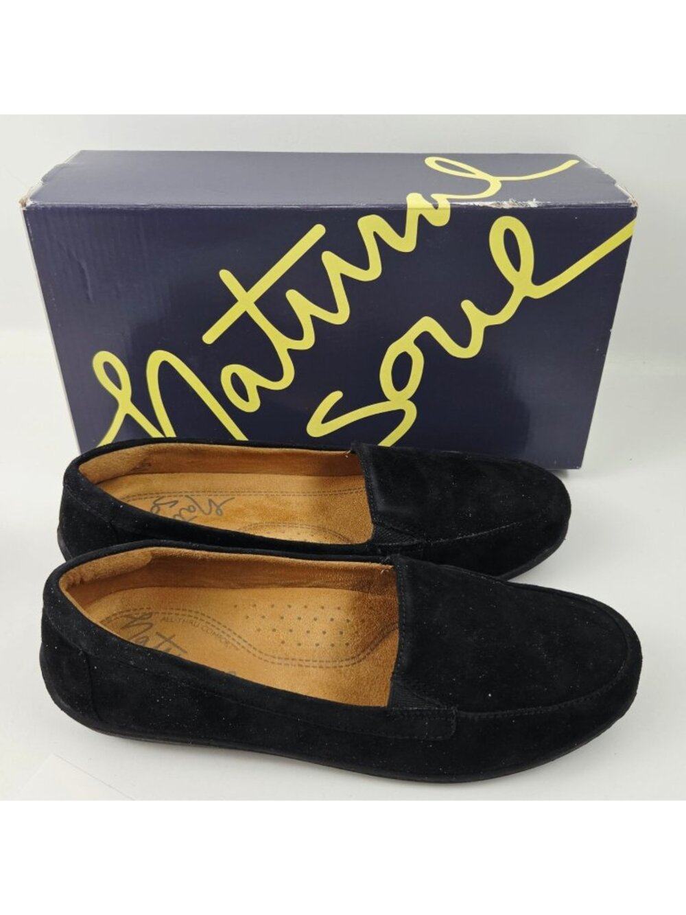 Natural Soul Loafers Womens Size 9.5 Kacy Black Suede Comfort Shoes Flats